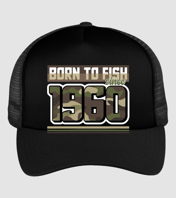 Born to fish since 1960 model negru pe tricou