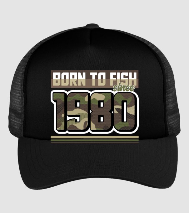 Born to fish since 1980 model negru pe tricou