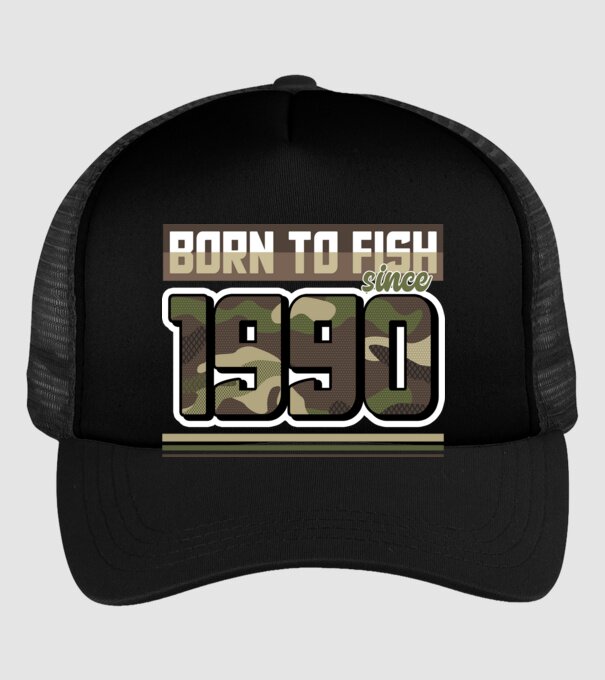 Born to fish since 1990 model negru pe tricou