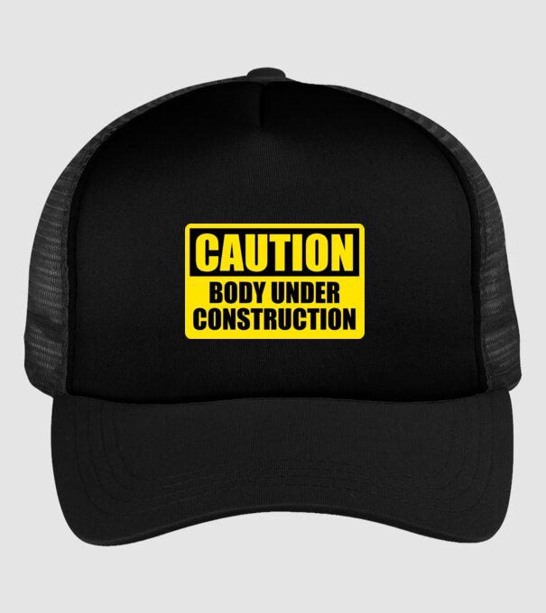 Caution Body Under Construction model negru pe tricou