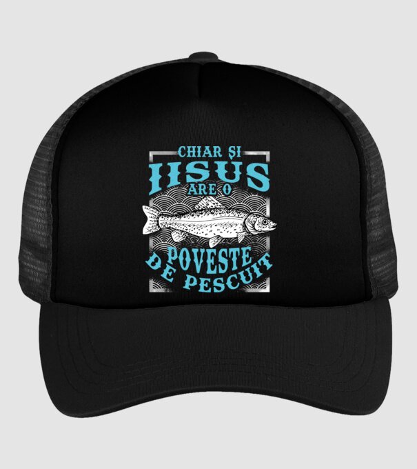 Chiar și Iisus are o poveste de pescuit model negru pe tricou