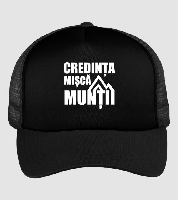 Credința mișcă munții model negru pe tricou