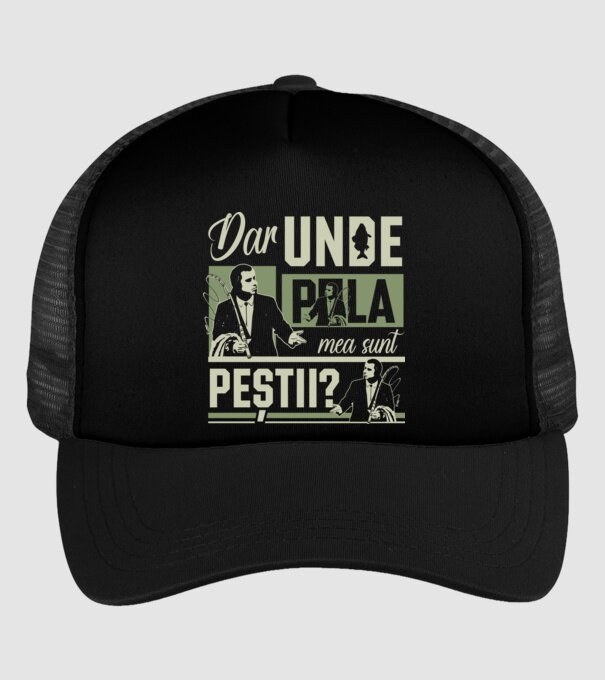 Dar unde p la mea sunt peștii model negru pe tricou