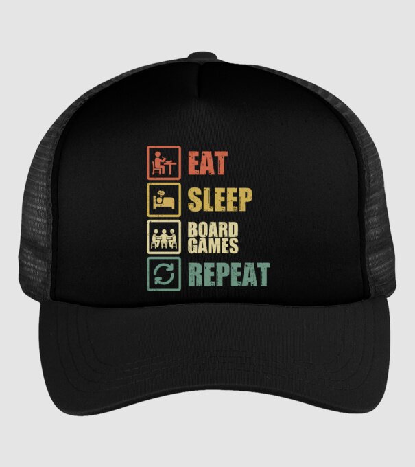 eat sleep Board Games repeat model negru pe tricou