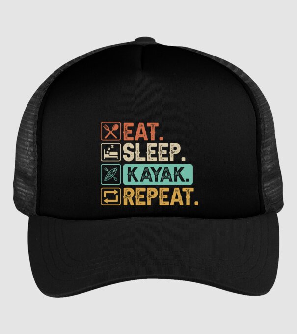 Eat Sleep Kayak model negru pe tricou
