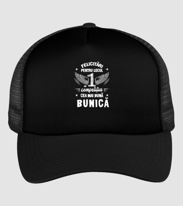 Felicitări pentru locul 1 în competiția Cea mai bună bunică! model negru pe tricou