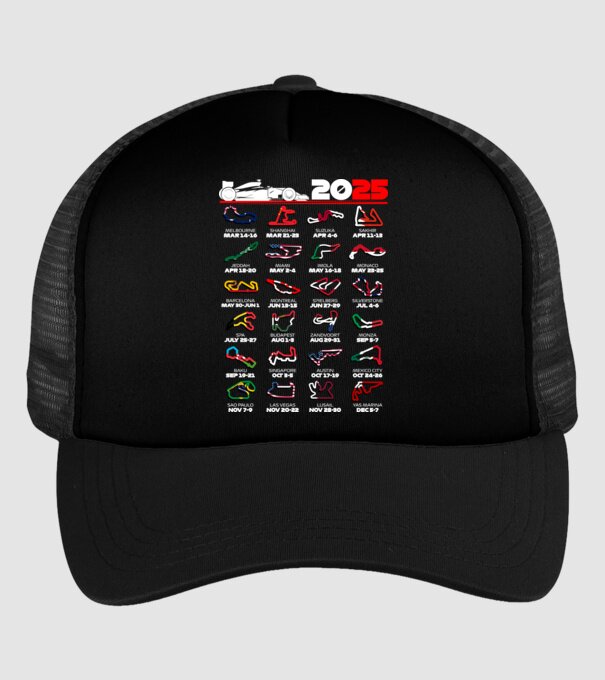 F1 calendar 2025 Negru model negru pe tricou