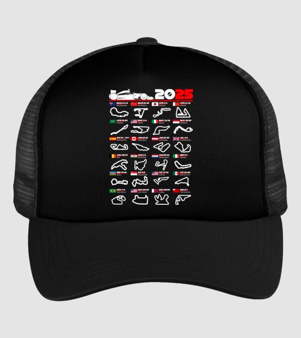 F1 calendar 2025 negru model negru pe tricou