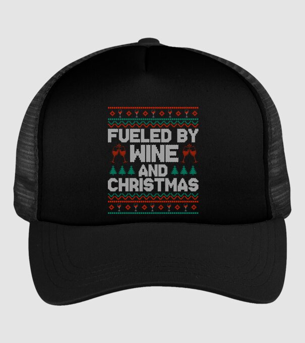 Fueled by wine and christmas model negru pe tricou