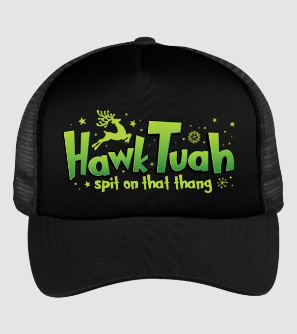 Hawk tuah xmas model negru pe tricou