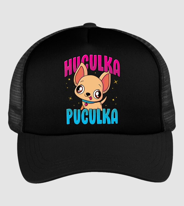 Huculka Puculka chivava model negru pe tricou