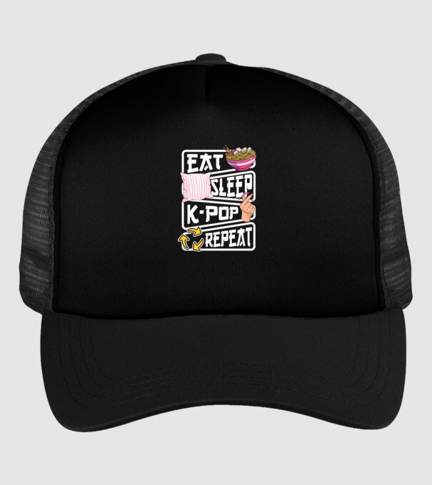 K-POP EAT SLEEP model negru pe tricou
