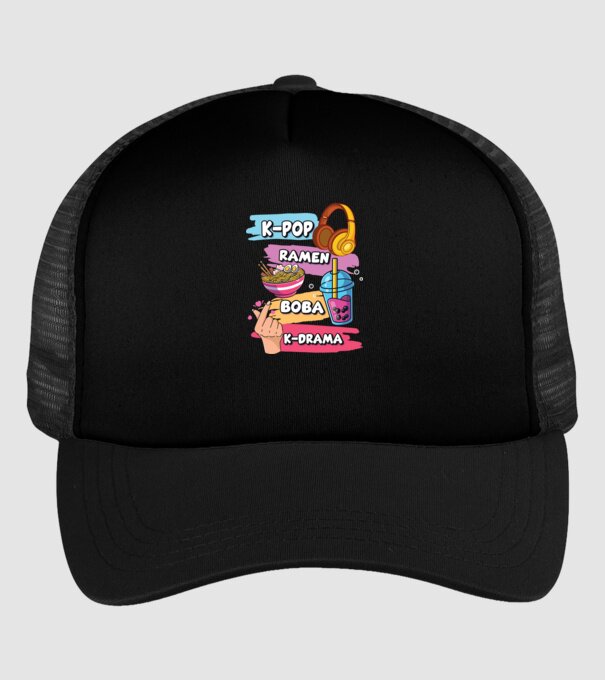 K-POP RAMEN BOBA K-DRAMA model negru pe tricou
