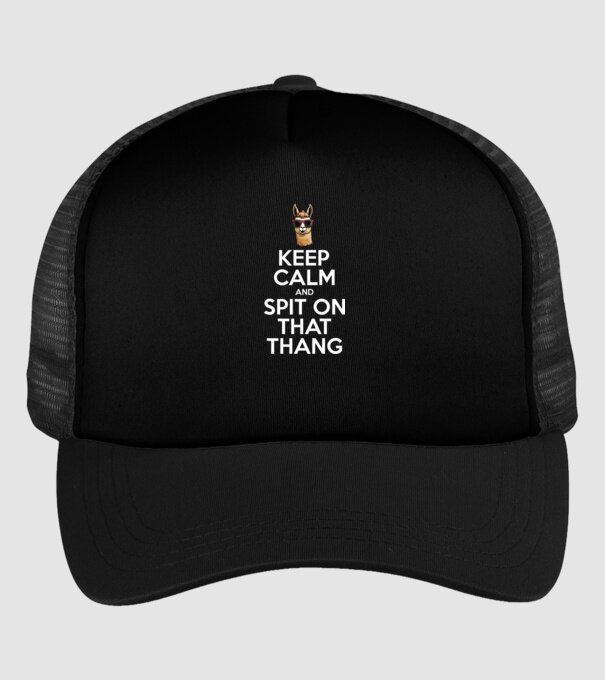 Keep calm and spit on that thang model negru pe tricou
