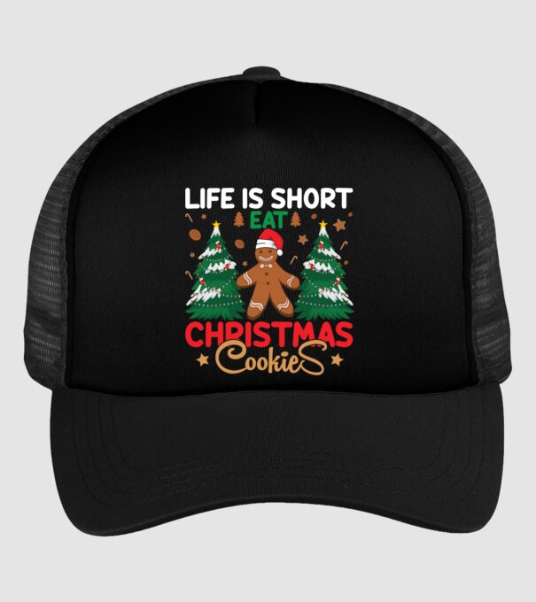Life is short - eat christmas cookies model negru pe tricou