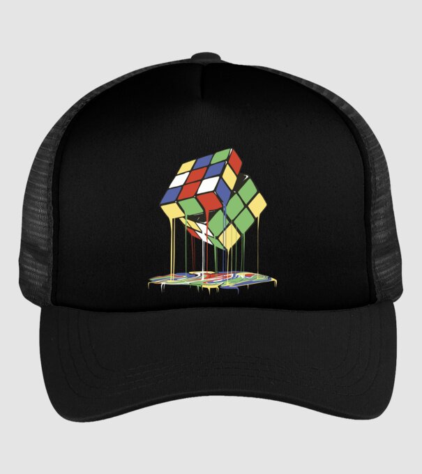 Melting Rubik cube model negru pe tricou
