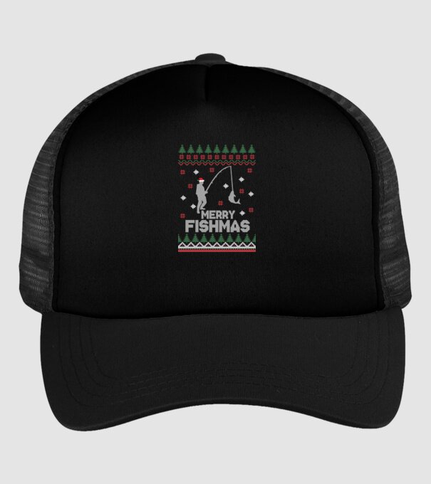 Merry Fishmas model negru pe tricou