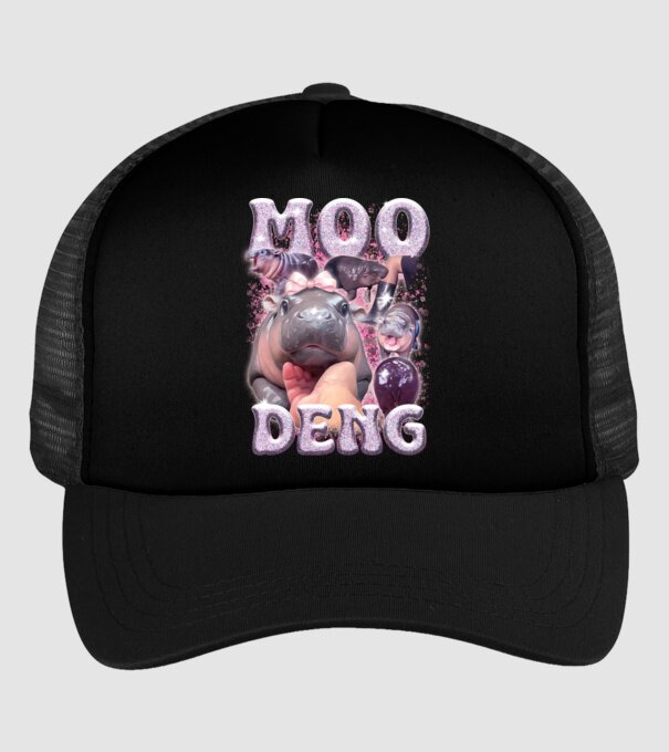 MOO DENG baby hippo model negru pe tricou