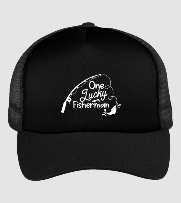 One lucky Fisherman model negru pe tricou