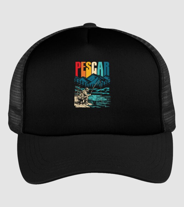 Pescar retro model negru pe tricou