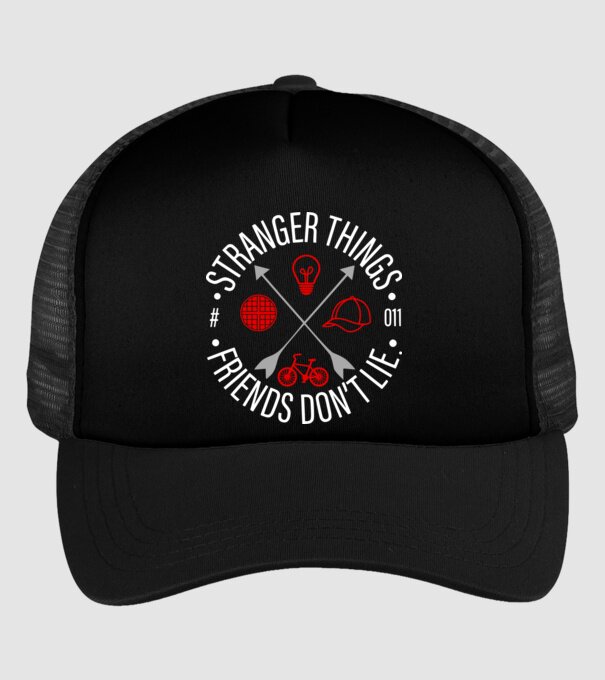 stranger things friends dont lie model negru pe tricou
