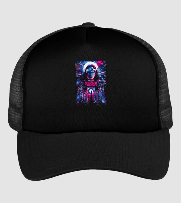 stranger things poster neon model negru pe tricou
