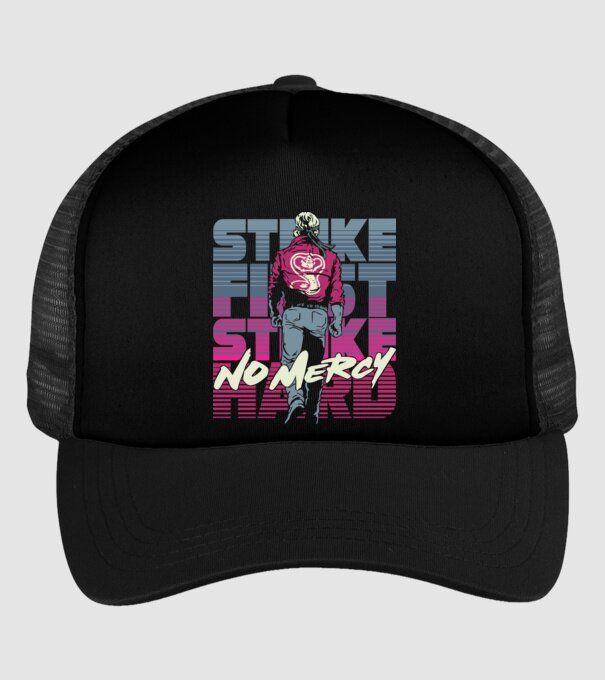Strike first strike hard neon model negru pe tricou