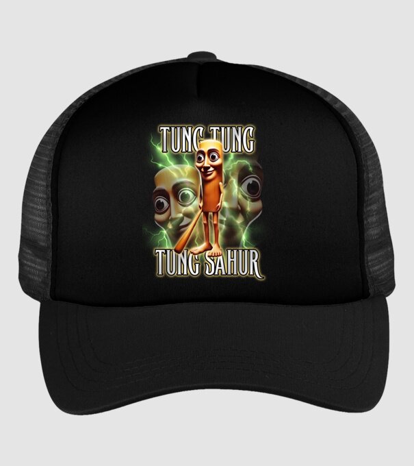 Tung Tung Tung Sahur model negru pe tricou