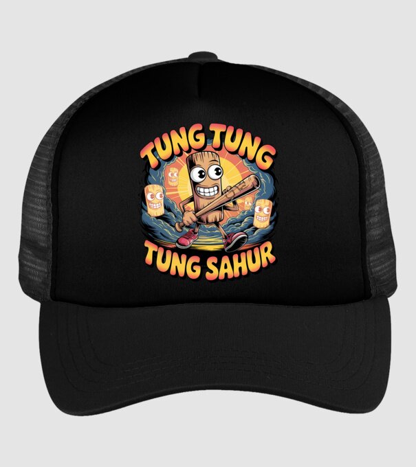 Tung Tung Tung Sahur Retro model negru pe tricou