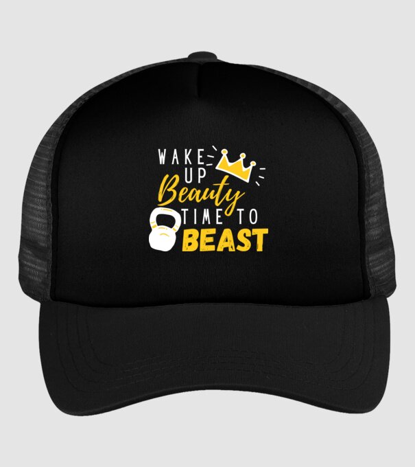 Wake Up Beauty Time To Beast model negru pe tricou