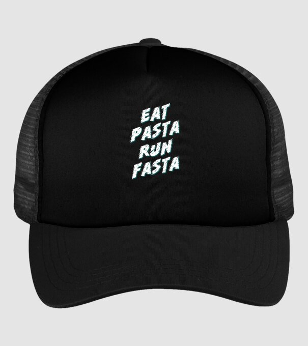 eat pasta run fasta model negru pe tricou