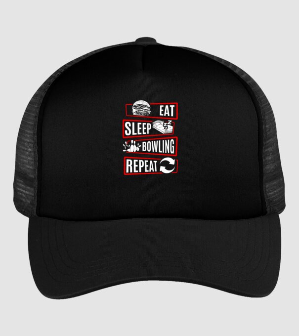 Eat sleep bowling repeat model negru pe tricou