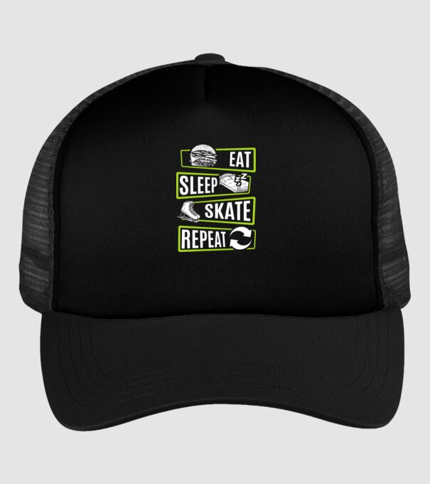 Eat sleep repeat patinaj V2 model negru pe tricou