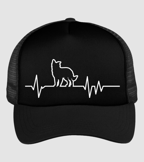 Heartbeat line Border Collie model negru pe tricou