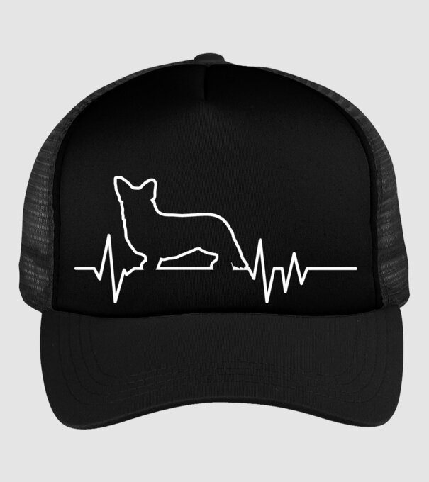 Heartbeat line Corgie model negru pe tricou