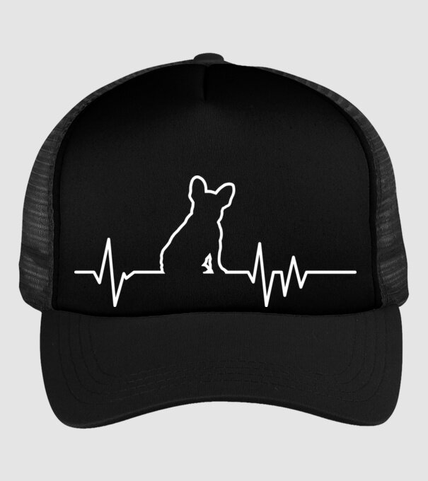 Heartbeat line Francia Bulldog model negru pe tricou