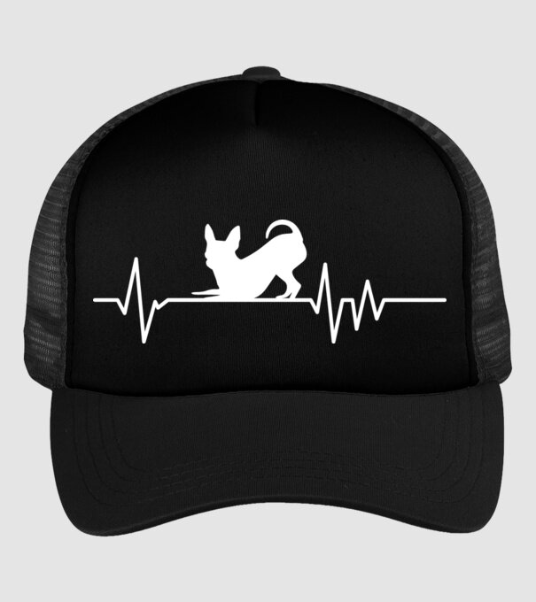 Heartbeat silueta Chihuahua model negru pe tricou