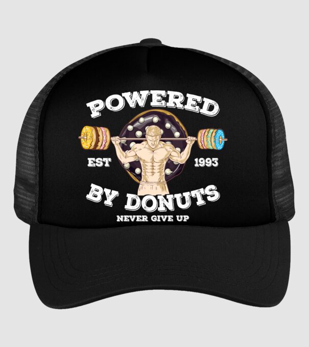 Powered by donuts model negru pe tricou