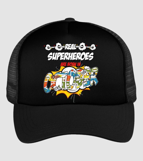 real superheroes are born in october model negru pe tricou