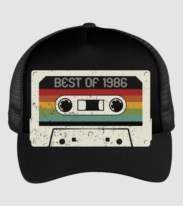 retro tape 1986 vintage model negru pe tricou