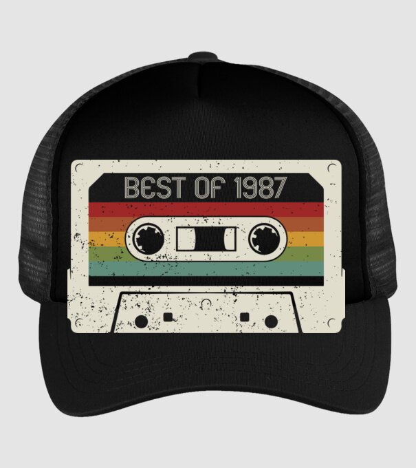 retro tape 1987 vintage model negru pe tricou