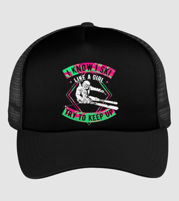 Skiing like a girl model negru pe tricou