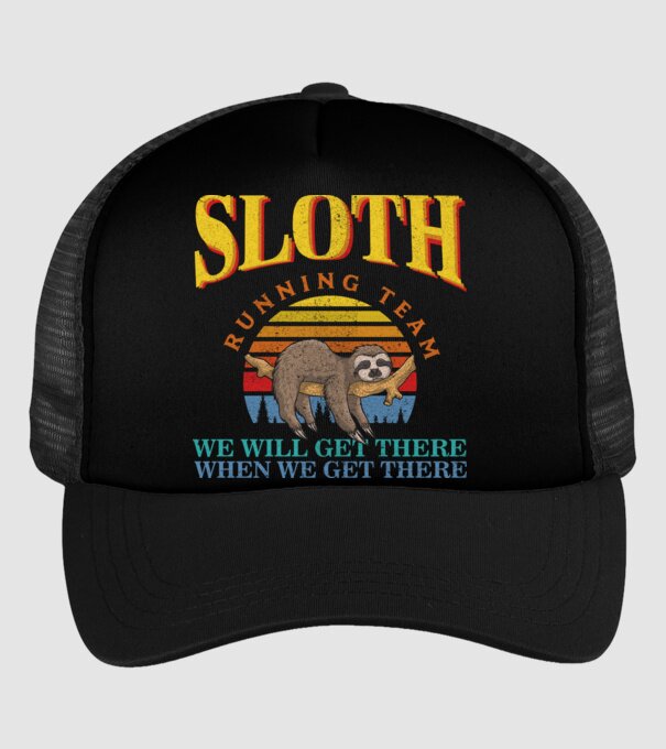 sloth running team retro model negru pe tricou