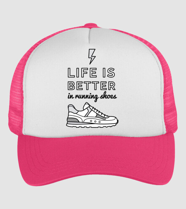 Life is better running shoes model roz neon pe tricou