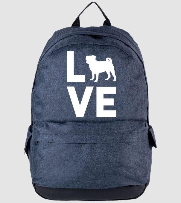 LOVE Mops model albastru jeanși pe tricou