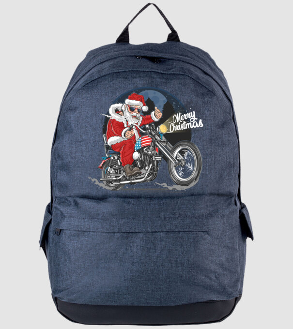 Santa Motocicletă Merry Christmas model albastru jeanși pe tricou