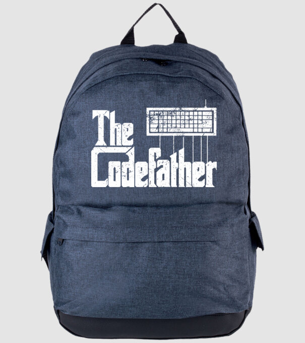 Tricou programator The Codefather model albastru jeanși pe tricou
