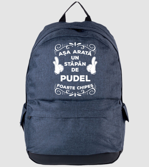 Așa arată un stăpân de Pudel foarte chipeș model albastru jeanși pe tricou