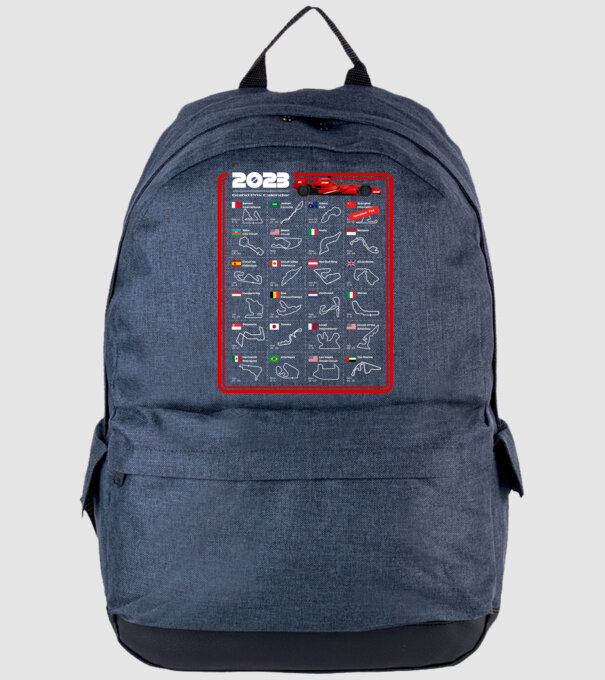 F1 2023 Formula Grand prix calendar model albastru jeanși pe tricou