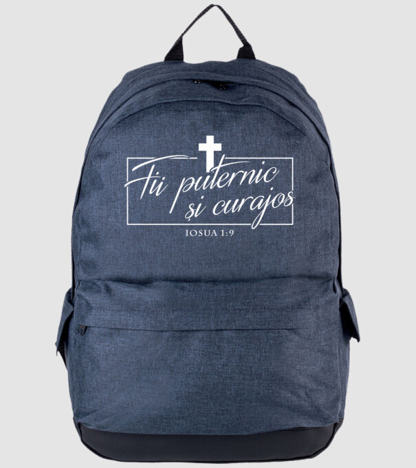 Fii puternic și curajos. Iosua 1:9 model albastru jeanși pe tricou
